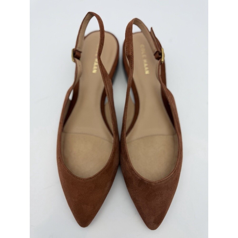 Cole Haan Suede Slingback Heels Pointed Toe Block Heel Brown Women's 9B - Picture 2 of 9